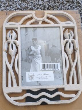 Vintage ELSA Cream Ornate Metal Photo Frame with Floral Scrollwork